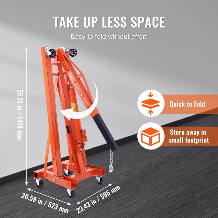 VEVOR Hydraulic Engine Hoist with Lever, 2 Ton/4400 LBS Heavy-duty Cherry Picker Shop Crane, Foldable Engine Crane and Engine Hoist leveler for Auto Repair, Motors, Weights Lifting, Loading, DOBA-HHL2