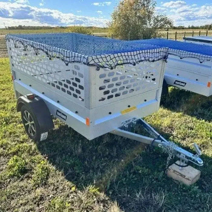 Variant 7’ Heavy Duty Utility Tilt Trailer with Extended Mesh Sides & Net Cover, Removable Tailgate, 4.2’x7’ Tilt Bed, MFR #: S205Tiltmesh, Made in Canada
