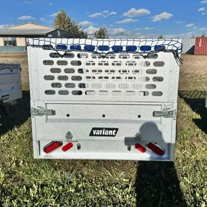 Variant 7’ Heavy Duty Utility Tilt Trailer with Extended Mesh Sides & Net Cover, Removable Tailgate, 4.2’x7’ Tilt Bed, MFR #: S205Tiltmesh, Made in Canada