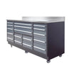 Pro Series 7-ft werkbank met 17 laden, roestvrijstalen blad, dubbele kogellagers en wielen TMG-WB717