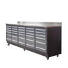 Pro Series 9-voet werkbank met 30 laden, roestvrijstalen blad, dubbele kogellagers en zwenkwielen, TMG-WB930