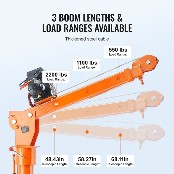 2200 lbs Electric Pickup Truck Crane, 360° Swivel Hoist Lift, Heavy-Duty Truck-Mounted Lifting Arm, DOBA-CH2200