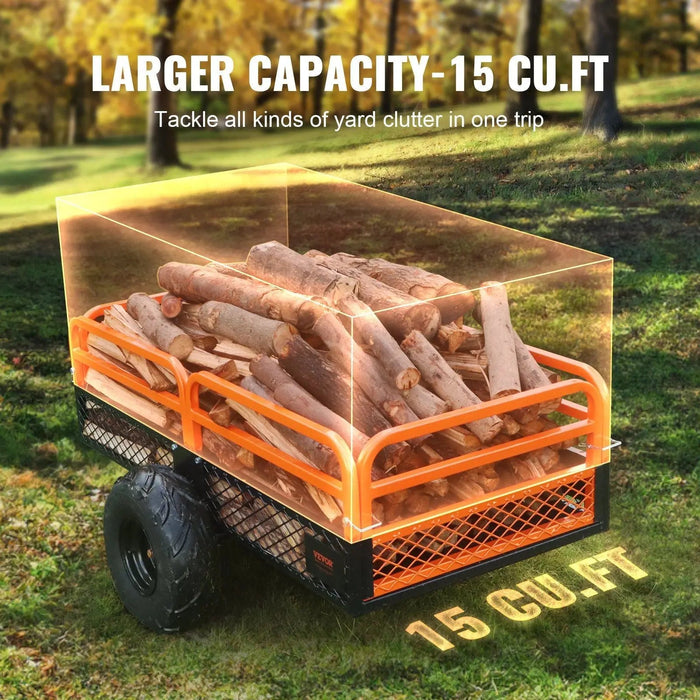 Stalen kipperaanhanger van 1500 lbs, inhoud 15 kubieke voet, afneembare zijwanden, te trekken achter maaiers/tractoren/quads, DOBA-DT1500