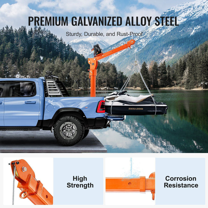 2200 lbs Electric Pickup Truck Crane, 360° Swivel Hoist Lift, Heavy-Duty Truck-Mounted Lifting Arm, DOBA-CH2200