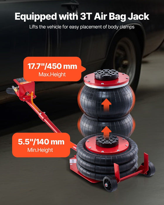 6T Auto Body Frame Puller Straightener, 3T Airbag Jack with 6000 PSI Hydraulic Foot Pump, Includes 16 Straightening Tools for Car/SUV/Pickup Repair, DOBA-FP6T