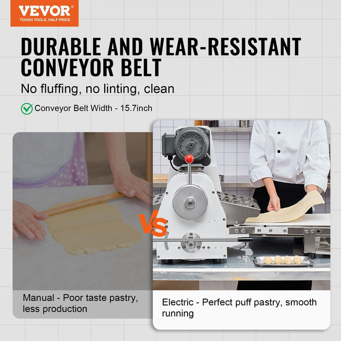 15.7" Commercial Electric Dough Sheeter, Dough Roller Pastry Press Machine for Bakeries & Restaurants, DOBA-DS157