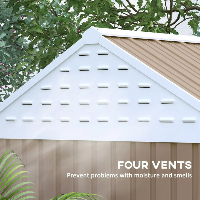 Metalen tuinschuur van 2,4 x 1,8 meter, extra groot, met deuren, raam en ventilatieopeningen, bruin, DOBA-MS86