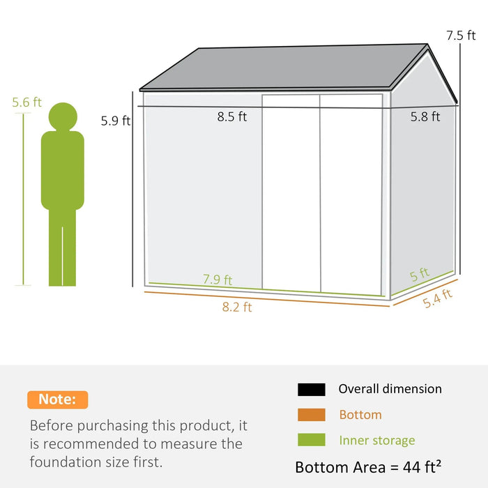 Metalen tuinschuur van 2,4 x 1,8 meter, extra groot, met deuren, raam en ventilatieopeningen, bruin, DOBA-MS86