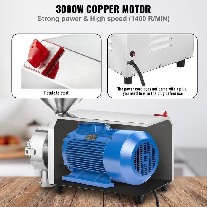 3000W Grain Grinding Mill, High-Power Food Processing Machine, Heavy-Duty Grain Grinder, DOBA-GM3000