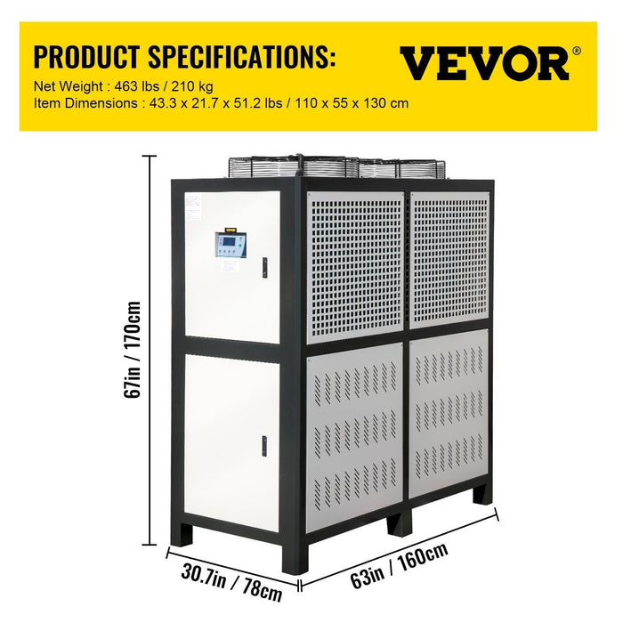 15 Ton Industrial Water Chiller, 15HP Air-Cooled System, Finned Condenser with Micro-Computer Control, Stainless Steel Water Tank, DOBA-WC15