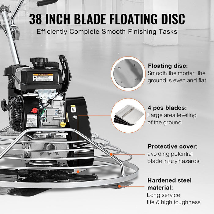 38" Walk-Behind Power Trowel, 6HP Gas-Powered Cement Finishing Machine with Float Pan Blade, DOBA-PT38