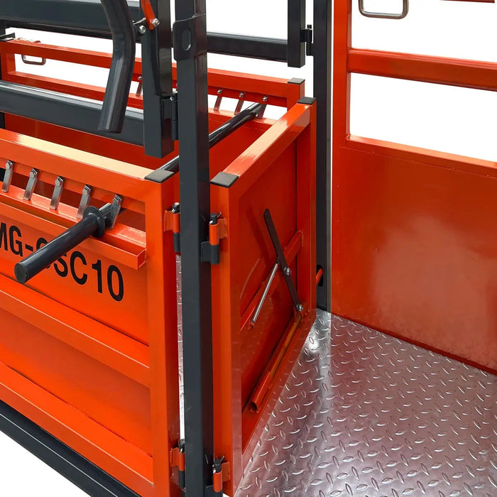 TMG Industrial 10’ Cattle Work Chute 4500-lb Weight Scale, Side Exit, Upper/Lower Swing Openings, LCD Weight Display, TMG-CSC10