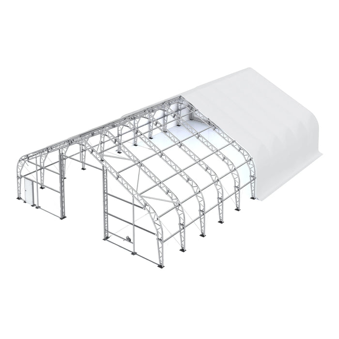TMG Industrial Pro Series 50' x 100' Dual Truss Storage Shelter with Heavy Duty 32 oz PVC Cover & Drive Through Doors, TMG-DT50100-PRO