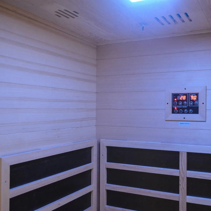 TMG LIVING 1-2 Person Indoor FAR Infrared Sauna Room, Natural Canadian Hemlock, Bluetooth Speakers, Tempered Glass Door, TMG-LSN10